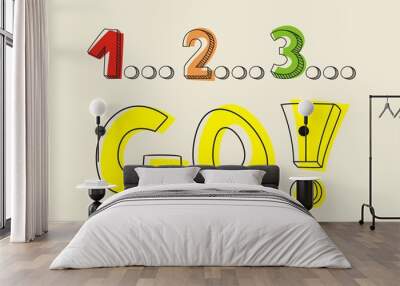 countdown 1 2 3 go doodle colorful vector illustration Wall mural