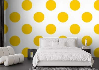 Tile pattern with vector yellow polka dots on white background Wall mural