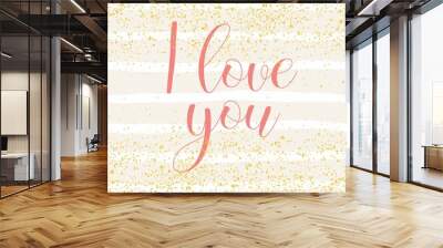 Tile vector card with pink I love you and stripes background Wall mural