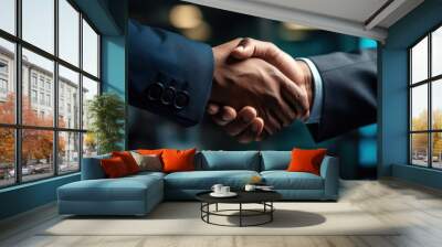 Business collaboration as two partners shake hands finalizing a successful agreement in an office, hiring image for job postings Wall mural