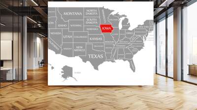 Iowa red highlighted in map of the United States of America Wall mural