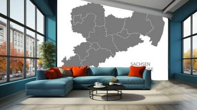 Modern Map - Saxony map of Germany with counties gray Wall mural