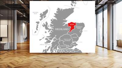 Moray red highlighted in map of Scotland UK Wall mural