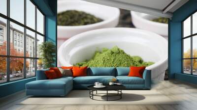 Tea collection - focus on matcha green tea powder Wall mural