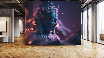 Meditation: Meditating Shiva statue in a calm night atmosphere | Generative AI Production Wall mural