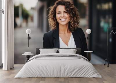 Portrait of a beautiful young business woman smiling at the camera outdoors Wall mural