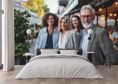 Portrait of a group of business people standing together in the street. Wall mural