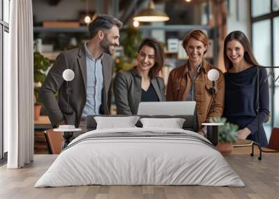 Portrait of a group of business people working together in a modern office Wall mural