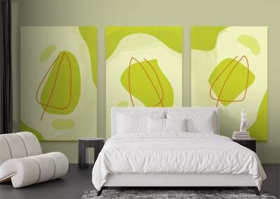 Abstract green line leaf watercolor painting background, wall decor vector art design Wall mural