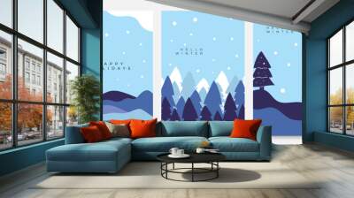 winter snow season pine tree blue Holiday invitation background template card design wallpaper Wall mural