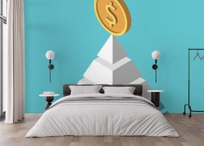 Isometric dollar coin, pyramid Wall mural