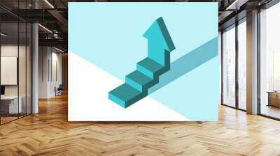 Isometric turquoise blue stepped arrow, minimalism. Growth, personal development, achievement and ambition concept. Flat design. EPS 8 vector illustration, no transparency, no gradients Wall mural