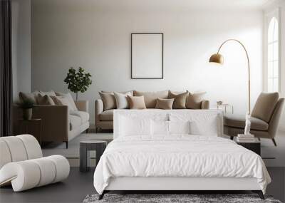 A modern illustration of white apartment living room with white walls Wall mural