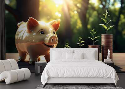 A Piggy bank with coin Save money and finance concept Wall mural