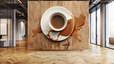 cup of coffee on wooden table Wall mural