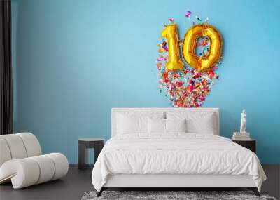 10th anniversary champagne bottle balloon pop Wall mural