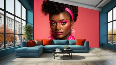 1980s vintage fashion portrait. Black woman with retro 80's style. Generative ai Wall mural