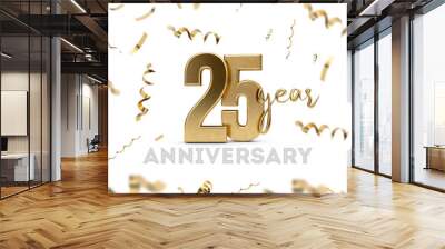 25 year anniversary celebration. Gold number with golden confetti Wall mural