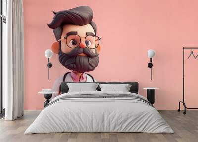 3D style cute cartoon character of a medical doctor against a bright color background Wall mural