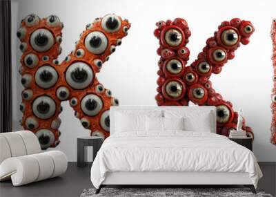 3D style halloween horror eyeball font. Letters made from monster eyes Wall mural