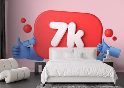 7 thousand followers social media banner thumbs up. 3D Rendering Wall mural