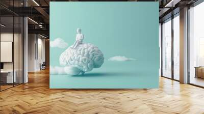 A business person sat on a brain, Mindfulness and business ideas concept Wall mural