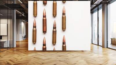 A group of bullet ammunition shells on a white background Wall mural