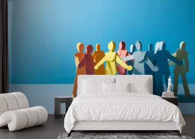 A group of paper people coming together. Community and friendship concept Wall mural