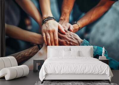 A group of people with their hands together. Business teamwork and support Wall mural