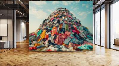 A pile of old used clothing and textiles. Fast fashion and clothing recycling Wall mural