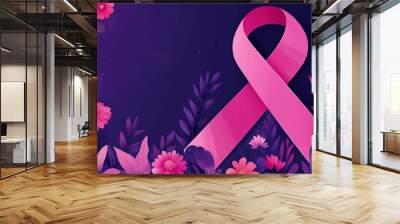 A pink breast cancer awareness ribbon floral background banner Wall mural