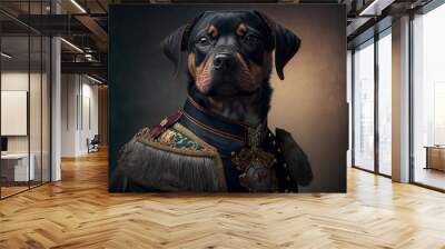 A portrait of a dog wearing historic military uniform. Pet portrait in clothing. Generative ai Wall mural