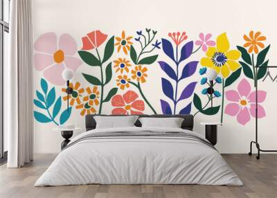 A set of fun flower and nature design elements. Flat hand drawn vector collection Wall mural