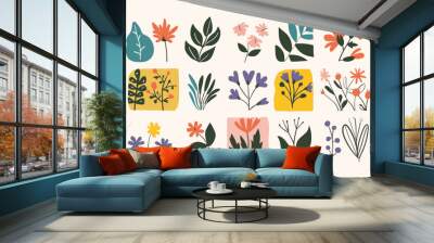 A set of fun flower and nature design elements. Flat hand drawn vector collection Wall mural