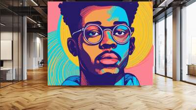 Abstract colorful funky graphic design portrait of a Black male Wall mural