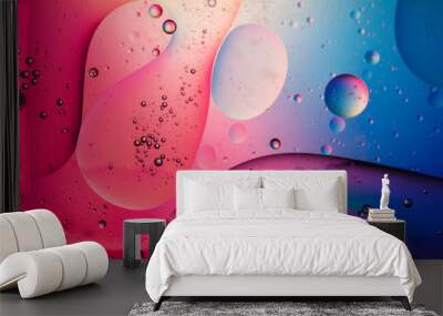 Abstract colourful creative macro oil and water background with bubbles. Wall mural