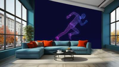 Abstract geometric sprinting running man 3D rendering Wall mural