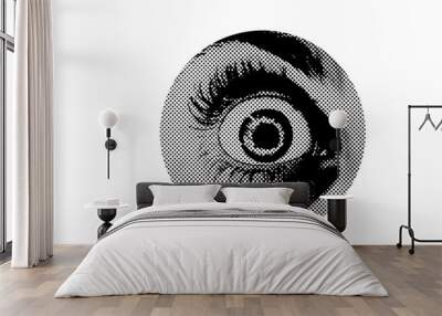 Abstract halftone eye collage element. Trendy grunge design element Wall mural