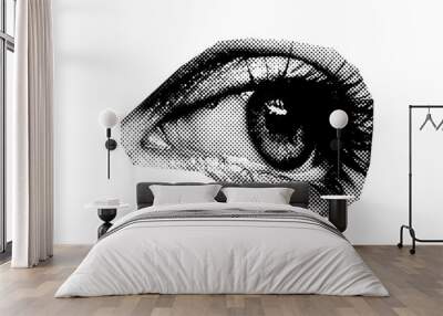 Abstract halftone eye collage element. Trendy grunge design element Wall mural