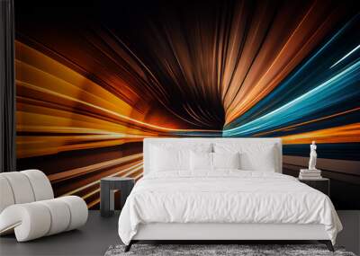 abstract long exposure dynamic speed light trails in a tunnel. Generative ai Wall mural