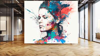 Abstract modern art abstract painting portrait of young woman. Generative ai Wall mural