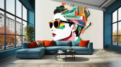 abstract modern art collage portrait of young woman. trendy paper collage composition. generative ai Wall mural