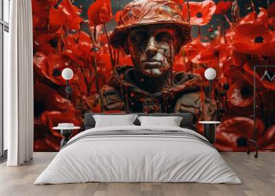 Abstract remembrance day soldier and poppy background Wall mural