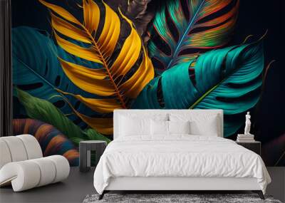 Abstract tropical leaf colourful background. Generative ai Wall mural