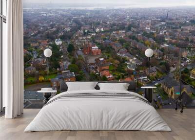 aerial view over suburban homes and roads in birkenhead, uk Wall mural