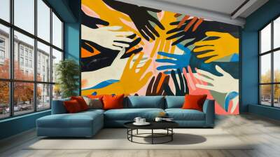 an illustration of diverse hands together Wall mural