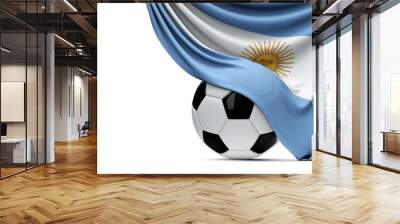 Argentinia national flag draped over a soccer football ball. 3D Rendering Wall mural