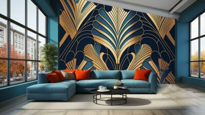 Art deco gold and blue ornate pattern background design. Generative ai Wall mural