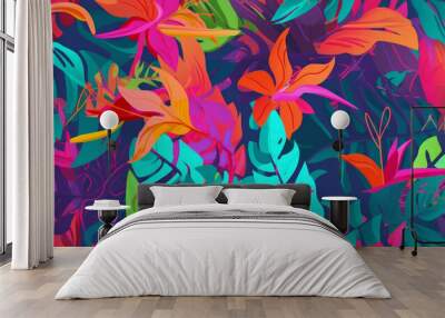 Beautiful abstract colourful tropical leaf seamless background. Generative ai Wall mural