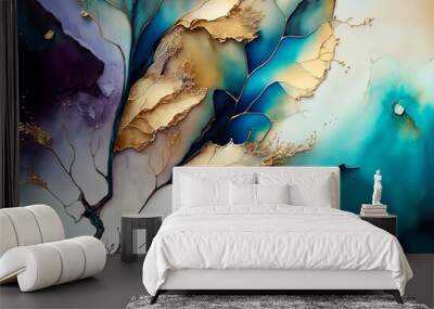 beautiful abstract fluid art background texture. ink and gold mixed texture. Generative ai Wall mural